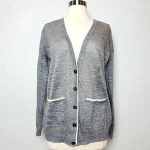Madewell Cardigan Sweater Womens XS Heather Gray Button Front Pocket Linen Blend